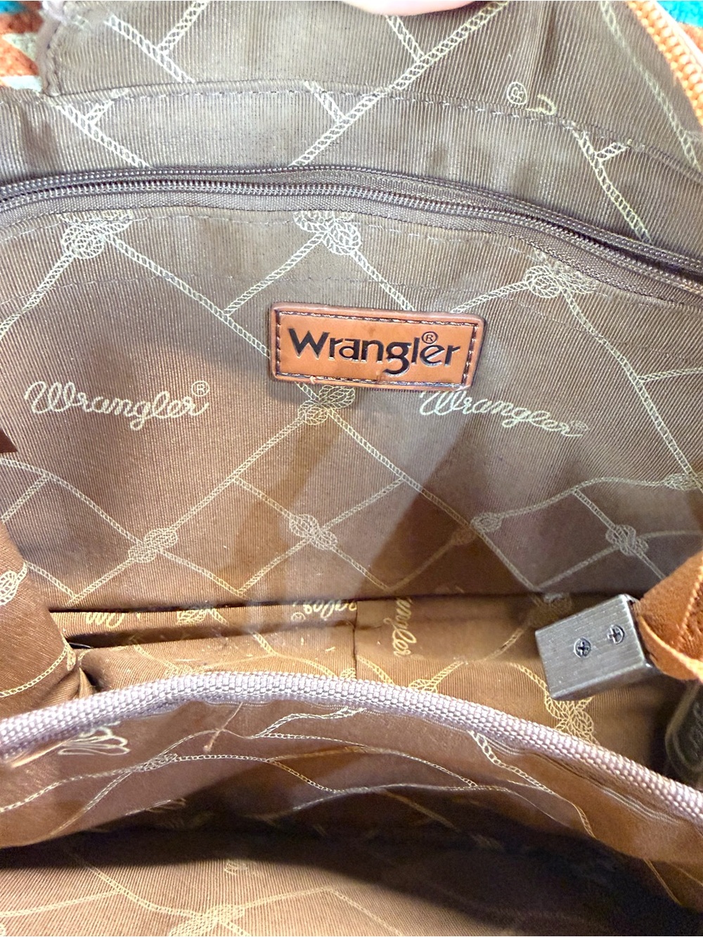 Wrangler Southwestern Aztec Canvas Tote Crossbody Bag Turquoise Western Chic - Picture 14 of 14